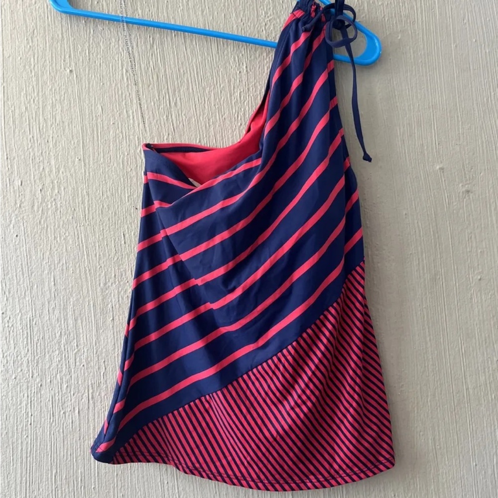 Women’s Size Medium DKNY Swim Tankini One Shoulder Red Blue Top Donna Karan